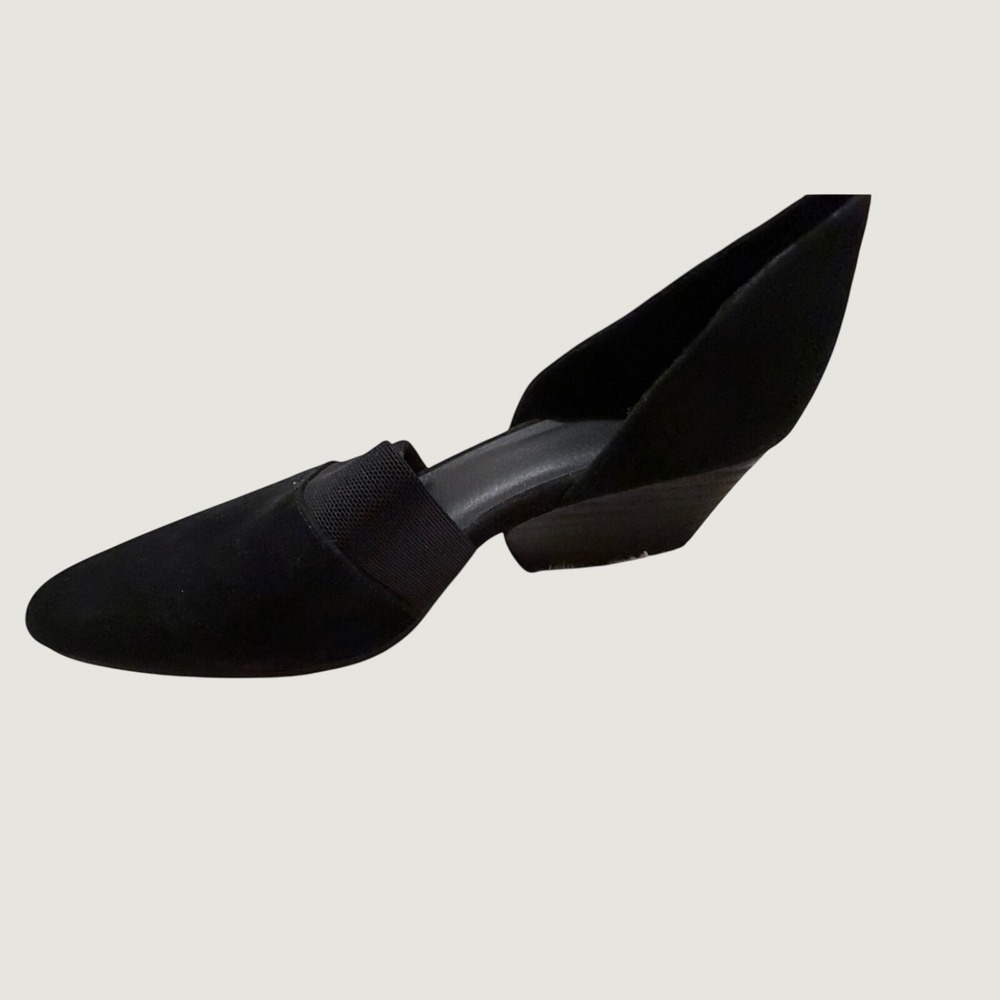 Eileen Fisher Black Suede Pointed Toe D'Orsay Elastic Strap Block Heel Pumps 7.5 - Picture 13 of 16